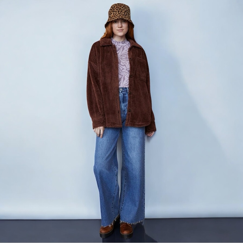 PacSun Homecoming Teddy Button Down Brown Jacket - Picture 3 of 14